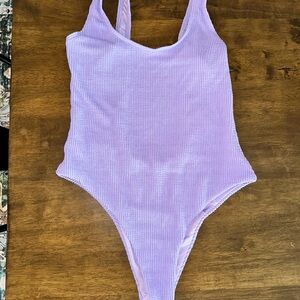 Kendall & Kylie Lavender Ribbed One-Piece Swimsuit
